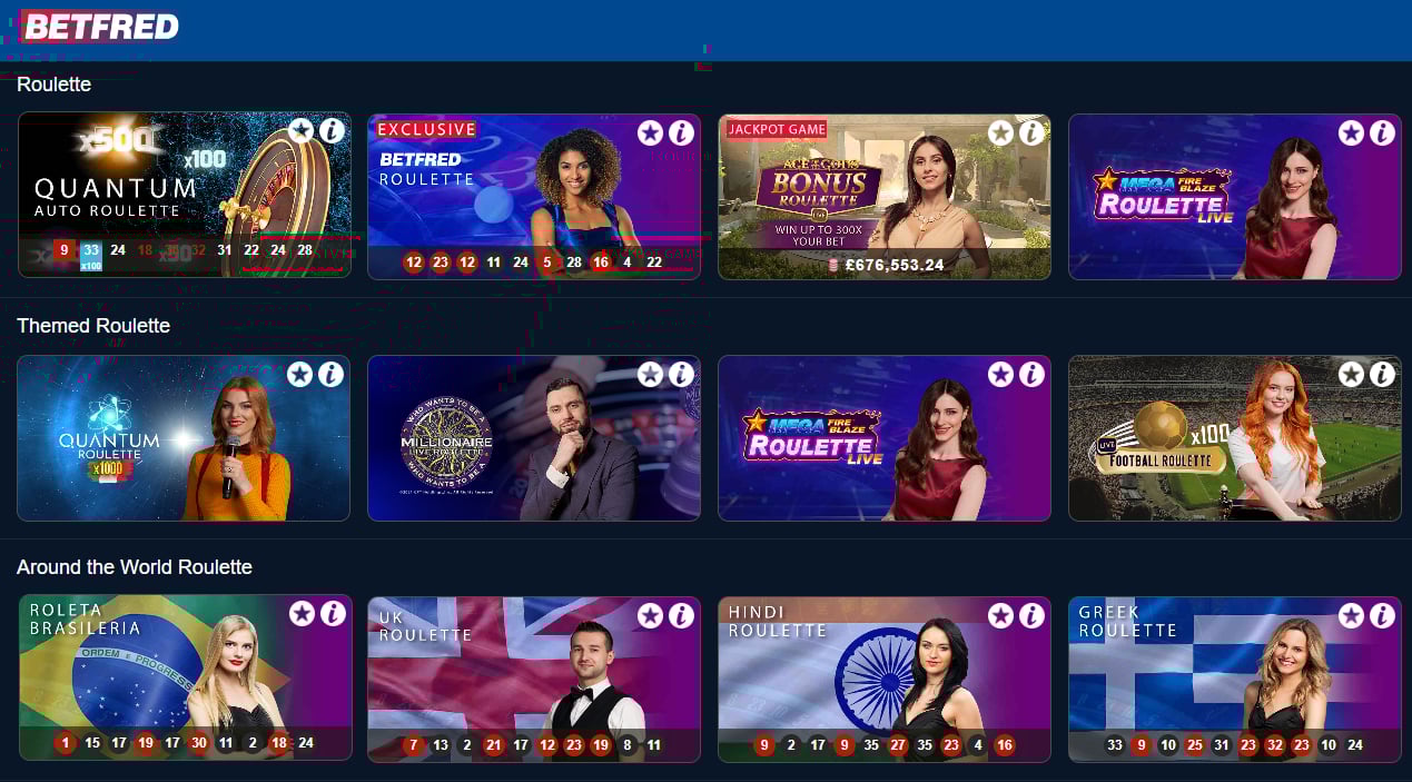 Betfred roulette tables
